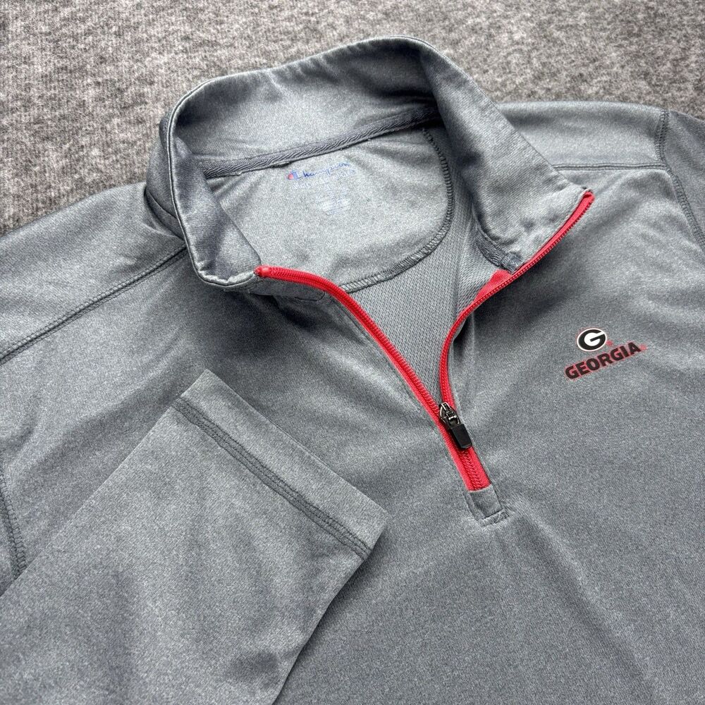 Champion Georgia Bulldogs UGA Quarter Zip Pullover Men’s XL Gray Red NCAA